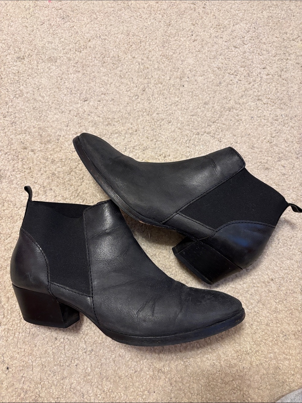 Aquatalia Black Leather Chelsea Ankle Boots with Low Block Heel